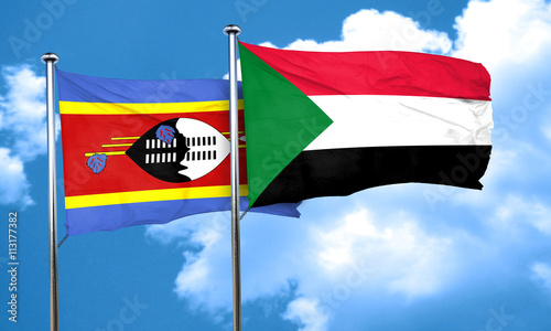 Swaziland flag with Sudan flag, 3D rendering