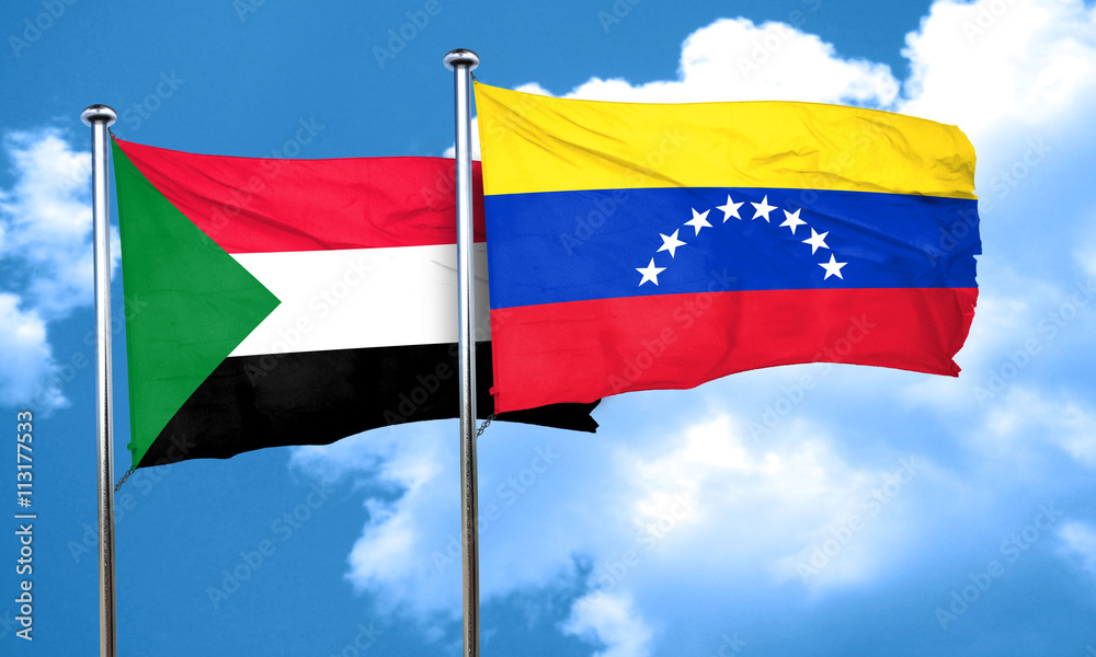 Sudan flag with Venezuela flag, 3D rendering Sudan flag with Venezuela flag, 3D rendering