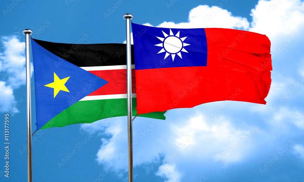 south sudan flag with Taiwan flag, 3D rendering south sudan flag with Taiwan flag, 3D rendering