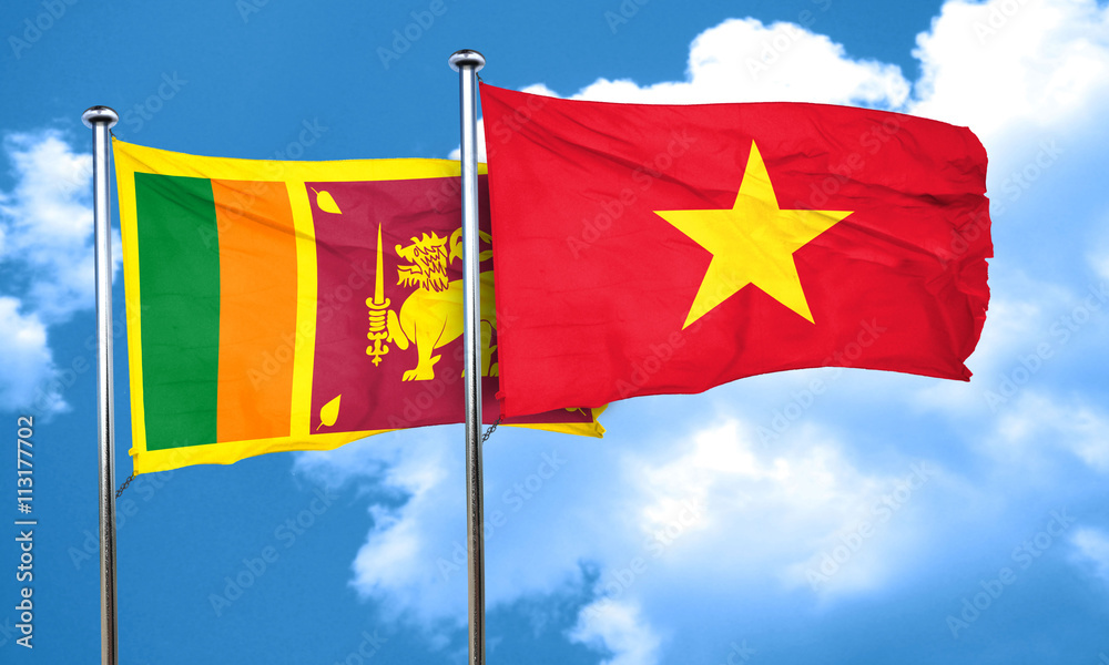 Sri lanka flag with Vietnam flag, 3D rendering Sri lanka flag with Vietnam flag, 3D rendering