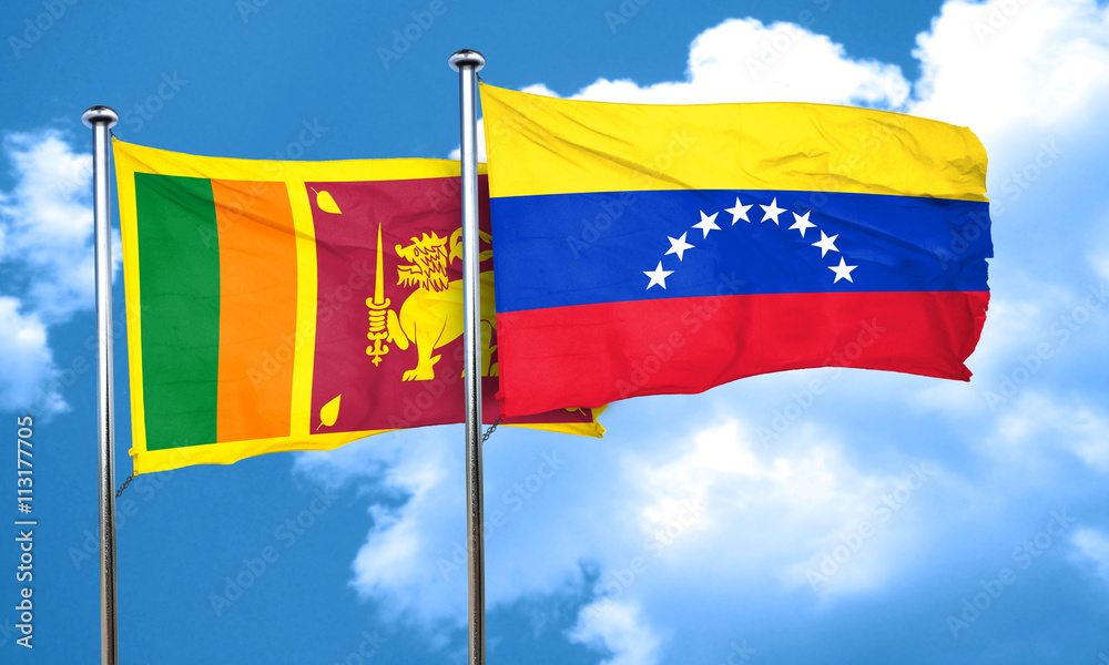 Sri lanka flag with Venezuela flag, 3D rendering Sri lanka flag with Venezuela flag, 3D rendering