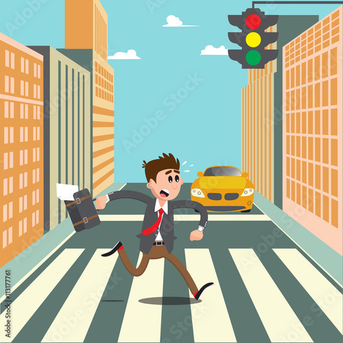 People on the Crosswalk. Businessman Hurry to Work. Vector illustration