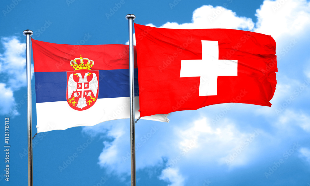 Serbia flag with Switzerland flag, 3D rendering