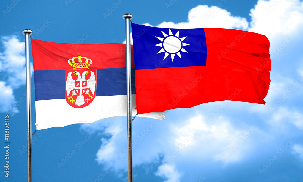 Serbia flag with Taiwan flag, 3D rendering Serbia flag with Taiwan flag, 3D rendering