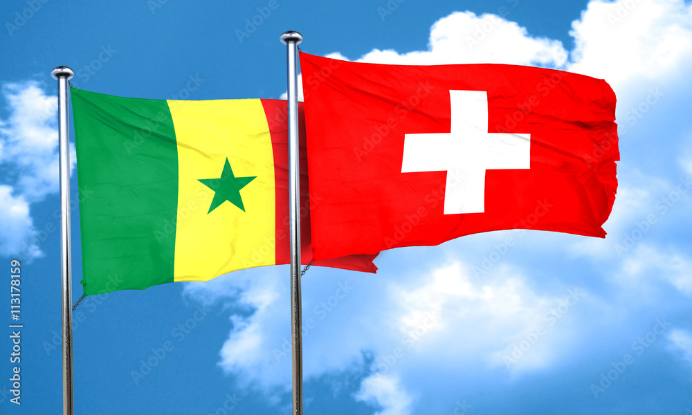 Senegal flag with Switzerland flag, 3D rendering