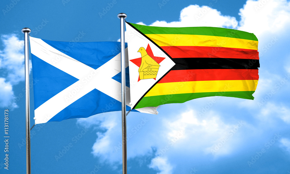 scotland flag with Zimbabwe flag, 3D rendering scotland flag with Zimbabwe flag, 3D rendering