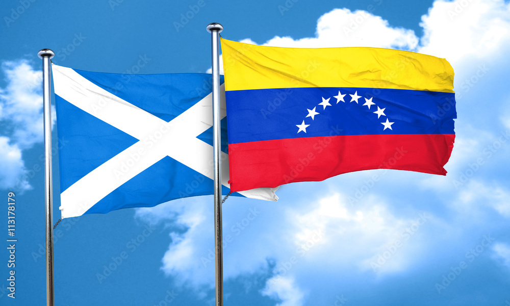 scotland flag with Venezuela flag, 3D rendering scotland flag with Venezuela flag, 3D rendering