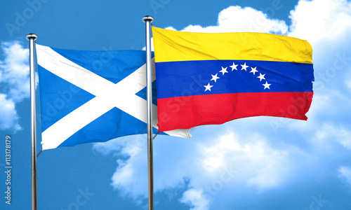 scotland flag with Venezuela flag  3D rendering
