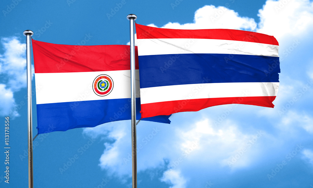 Paraguay flag with Thailand flag, 3D rendering Paraguay flag with Thailand flag, 3D rendering