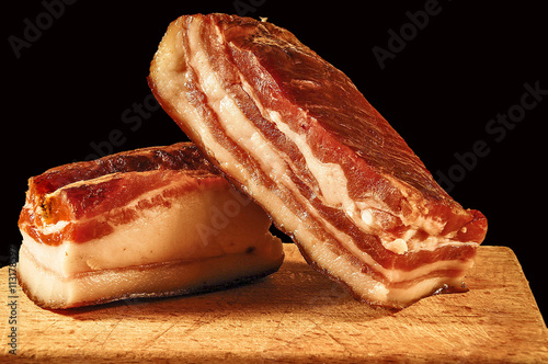 Two pieces of bacon _ red