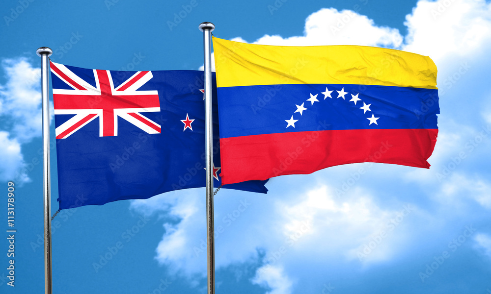 New zealand flag with Venezuela flag, 3D rendering