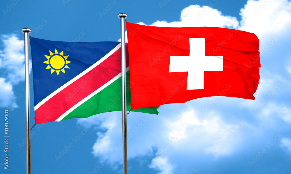 Namibia flag with Switzerland flag, 3D rendering