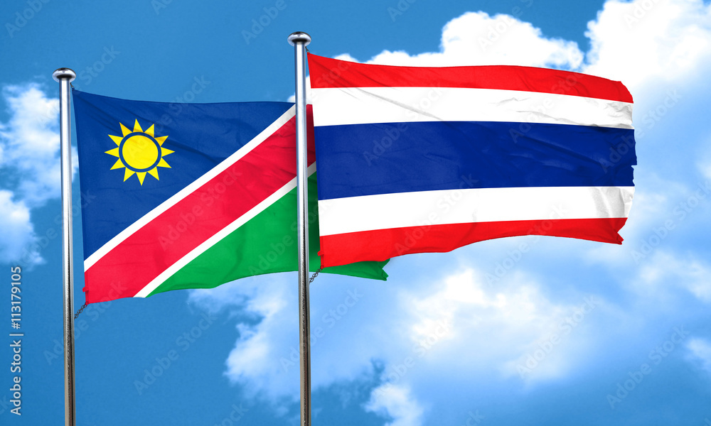 Namibia flag with Thailand flag, 3D rendering