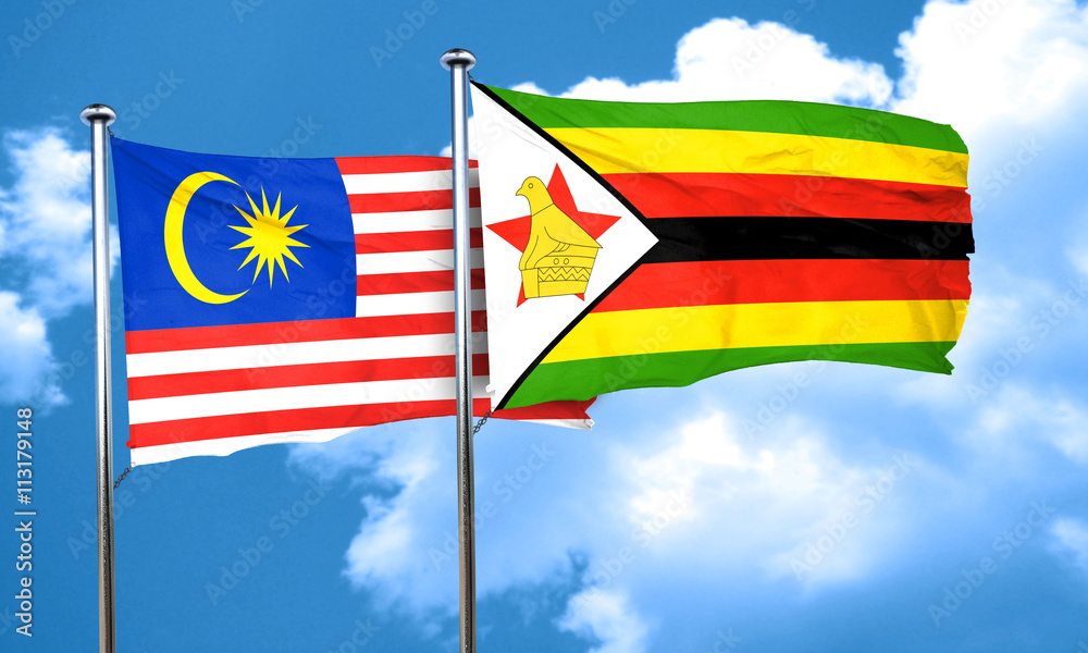 Malaysia flag with Zimbabwe flag, 3D rendering Malaysia flag with Zimbabwe flag, 3D rendering