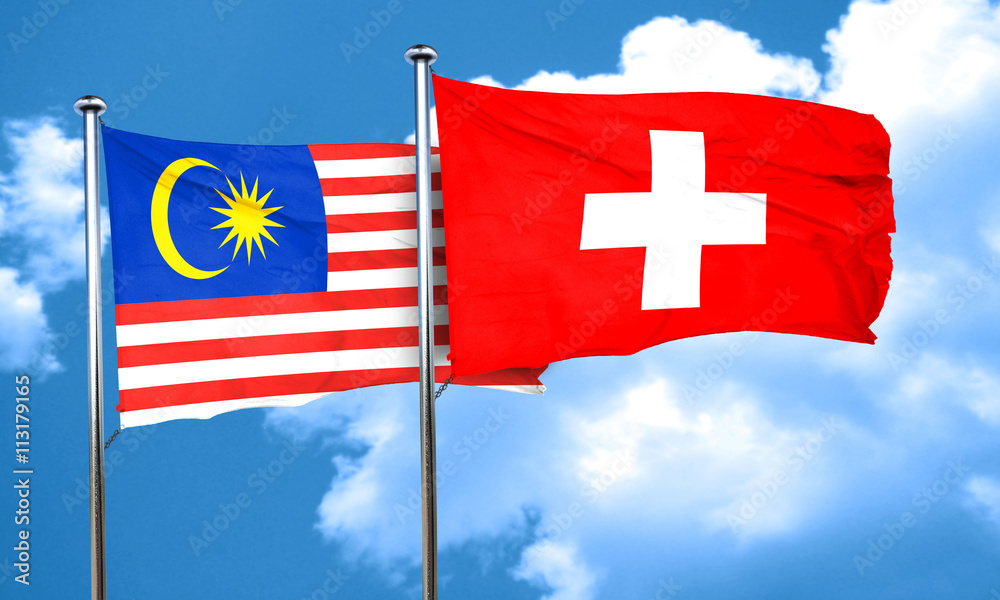 Malaysia flag with Switzerland flag, 3D rendering