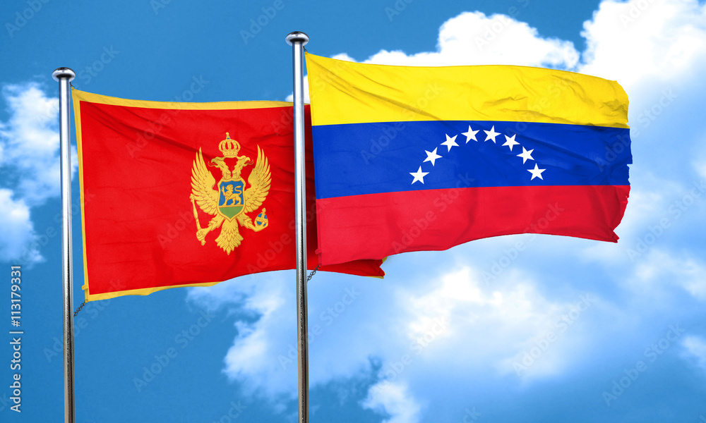 Montenegro flag with Venezuela flag, 3D rendering Montenegro flag with Venezuela flag, 3D rendering