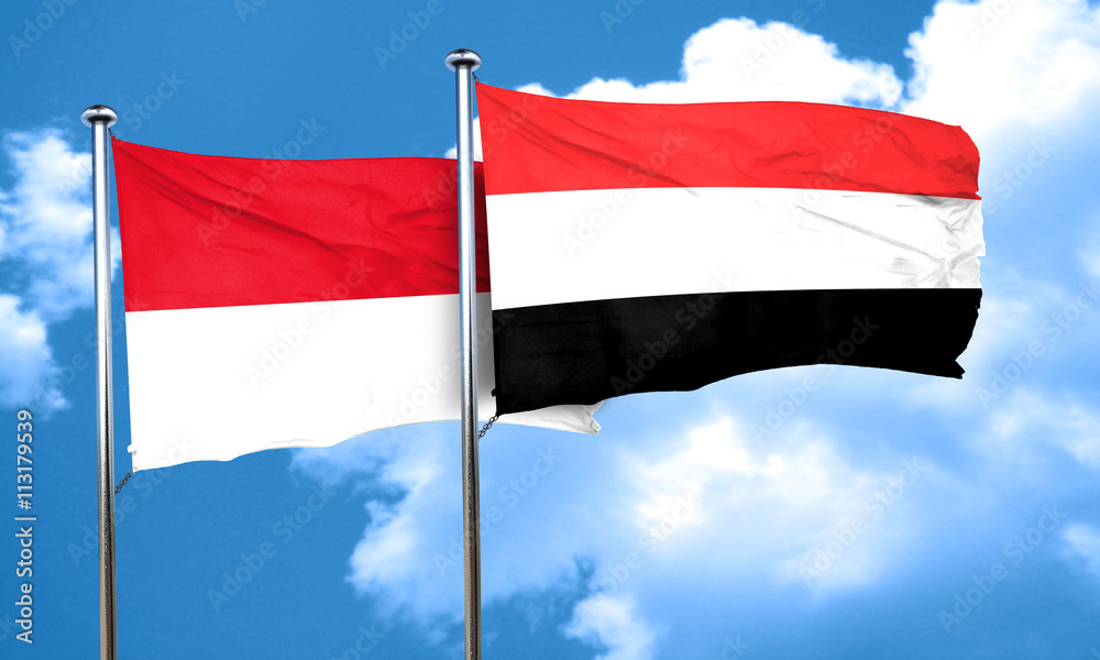 monaco flag with Yemen flag, 3D rendering monaco flag with Yemen flag, 3D rendering