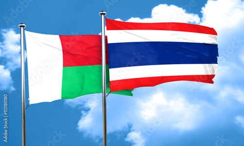 Madagascar flag with Thailand flag, 3D rendering