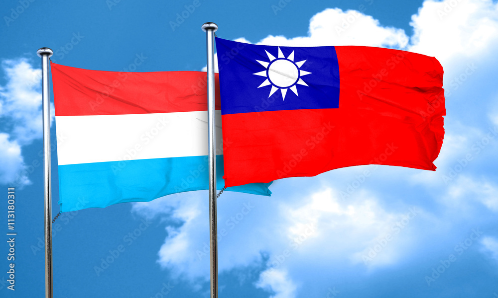 Luxembourg flag with Taiwan flag, 3D rendering Luxembourg flag with Taiwan flag, 3D rendering
