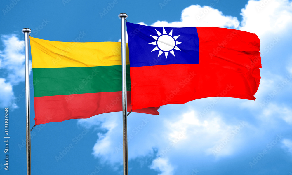 Lithuania flag with Taiwan flag, 3D rendering Lithuania flag with Taiwan flag, 3D rendering