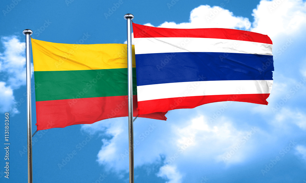 Lithuania flag with Thailand flag, 3D rendering Lithuania flag with Thailand flag, 3D rendering
