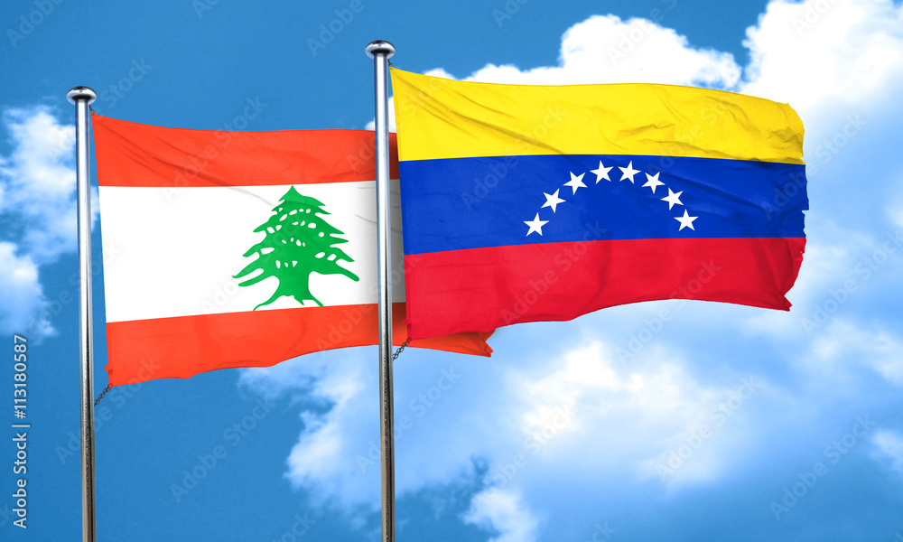 Lebanon flag with Venezuela flag, 3D rendering Lebanon flag with Venezuela flag, 3D rendering