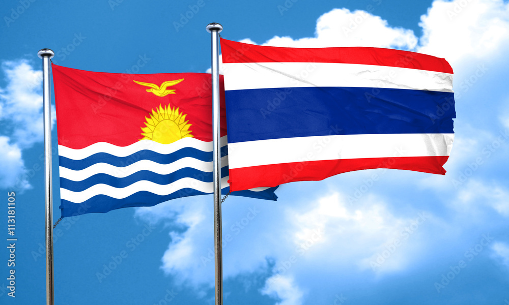 Kiribati flag with Thailand flag, 3D rendering Kiribati flag with Thailand flag, 3D rendering