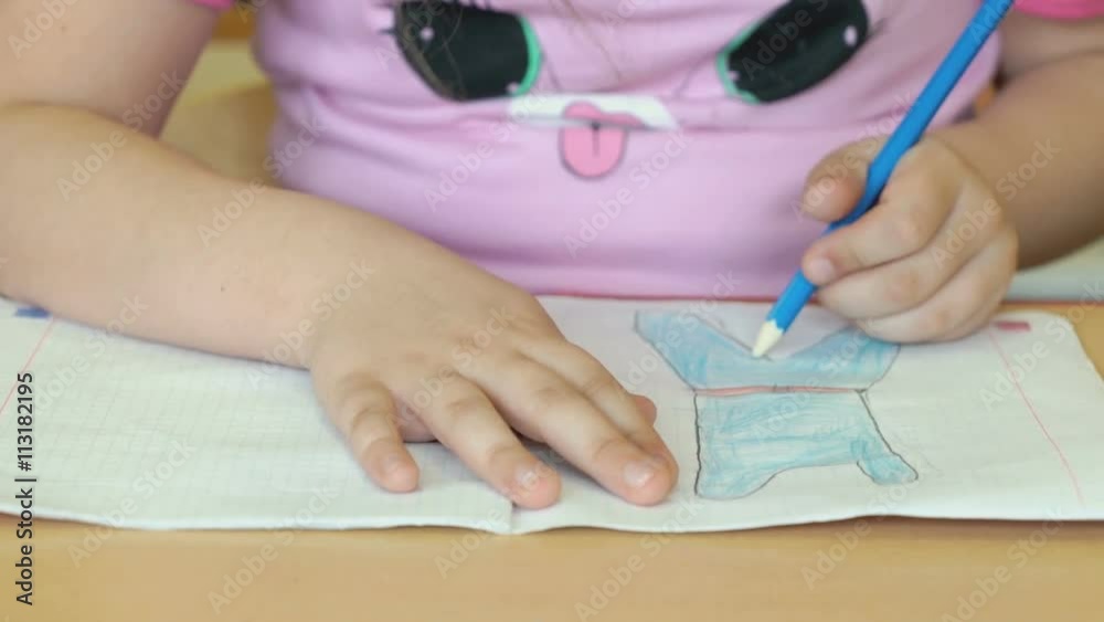 Child draws the pictures in the copybook
