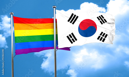 Gay pride flag with South Korea flag, 3D rendering