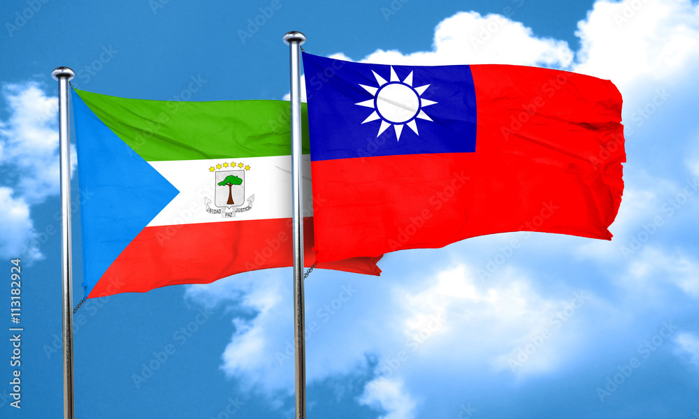 Equatorial guinea flag with Taiwan flag, 3D rendering Equatorial guinea flag with Taiwan flag, 3D rendering