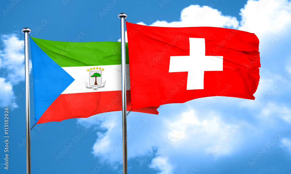 Equatorial guinea flag with Switzerland flag, 3D rendering