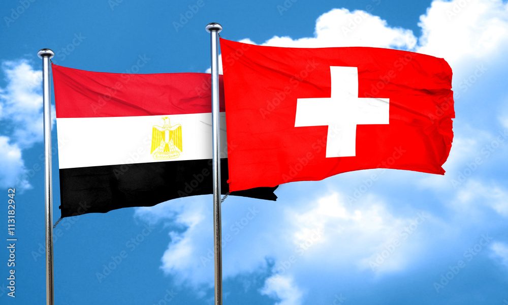 Egypt flag with Switzerland flag, 3D rendering