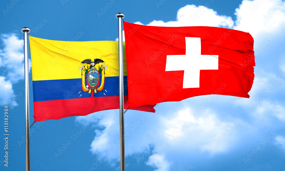 Ecuador flag with Switzerland flag, 3D rendering