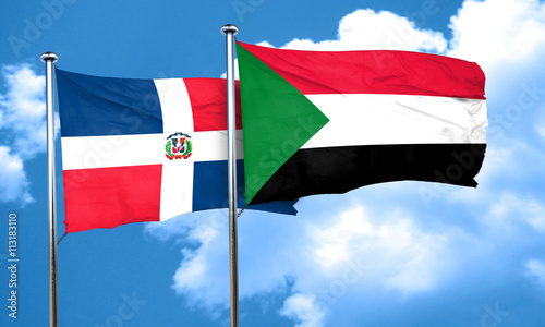 dominican republic flag with Sudan flag, 3D rendering