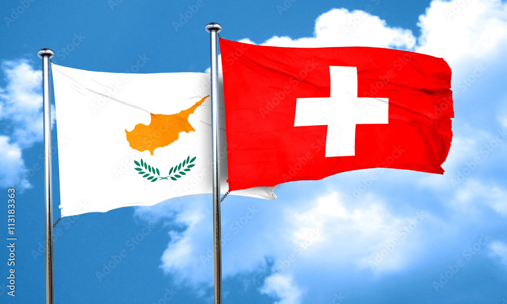 Cyprus flag with Switzerland flag, 3D rendering