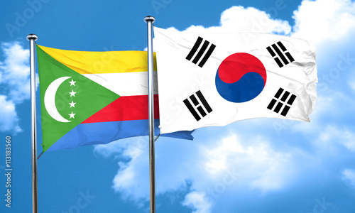 Comoros flag with South Korea flag, 3D rendering