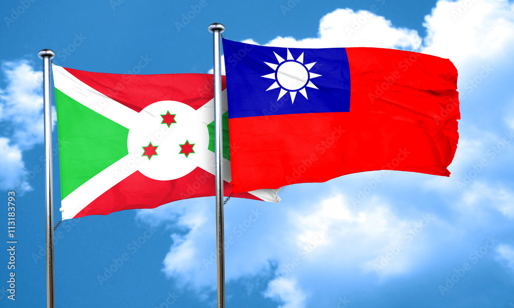 Burundi flag with Taiwan flag, 3D rendering Burundi flag with Taiwan flag, 3D rendering