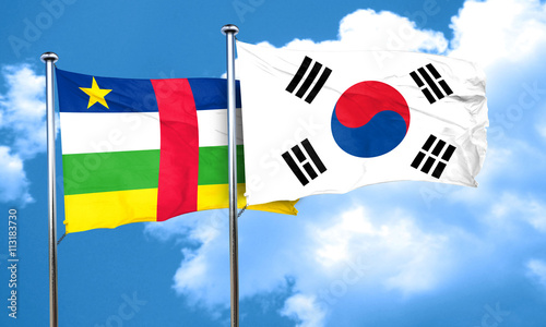 Central african republic flag with South Korea flag, 3D renderin