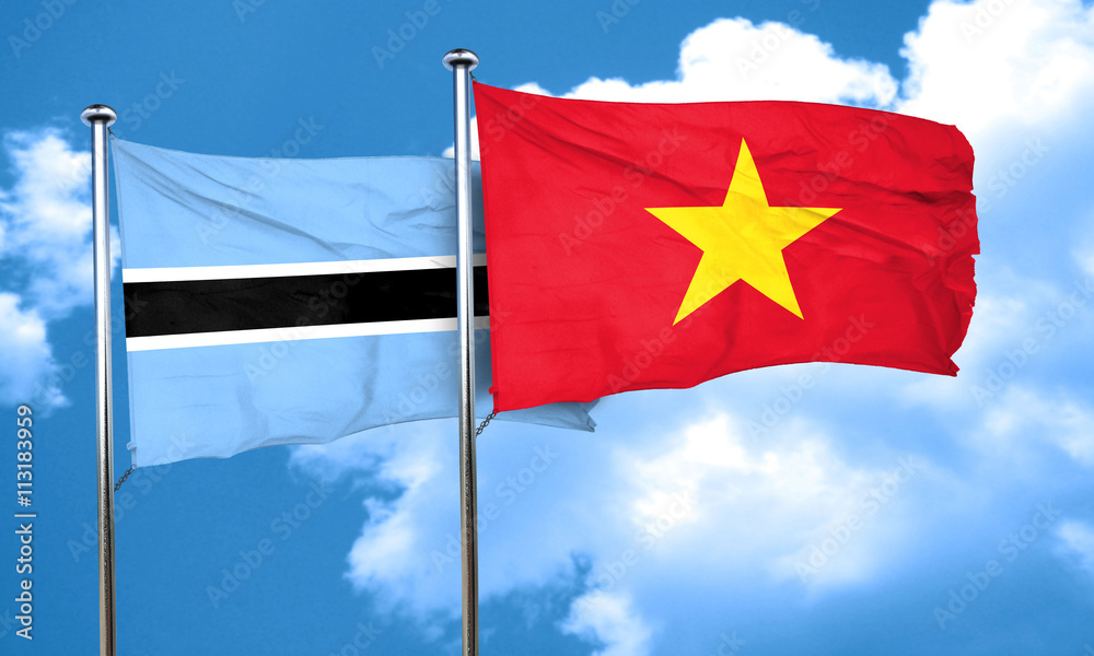 Botswana flag with Vietnam flag, 3D rendering Botswana flag with Vietnam flag, 3D rendering