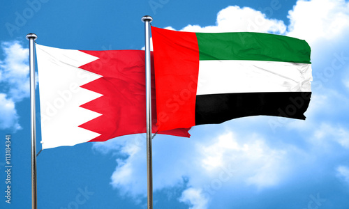Bahrain flag with UAE flag, 3D rendering photo
