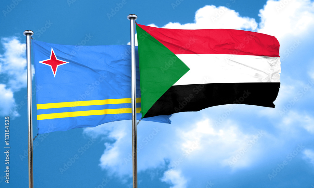 aruba flag with Sudan flag, 3D rendering aruba flag with Sudan flag, 3D rendering