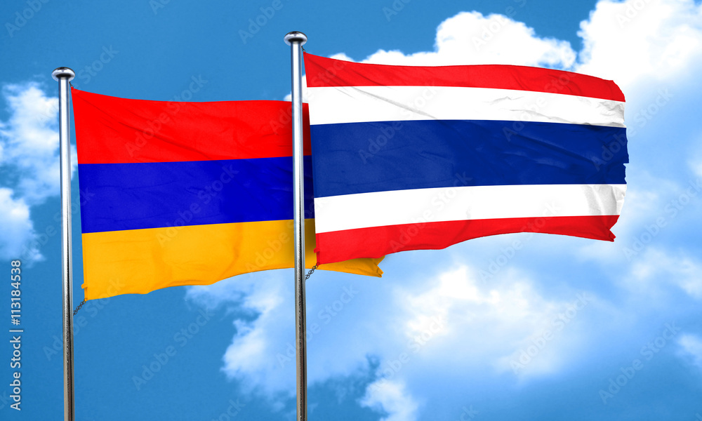 Armenia flag with Thailand flag, 3D rendering Armenia flag with Thailand flag, 3D rendering