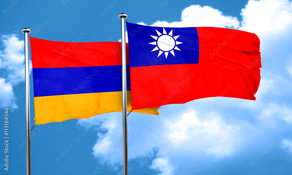 Armenia flag with Taiwan flag, 3D rendering Armenia flag with Taiwan flag, 3D rendering