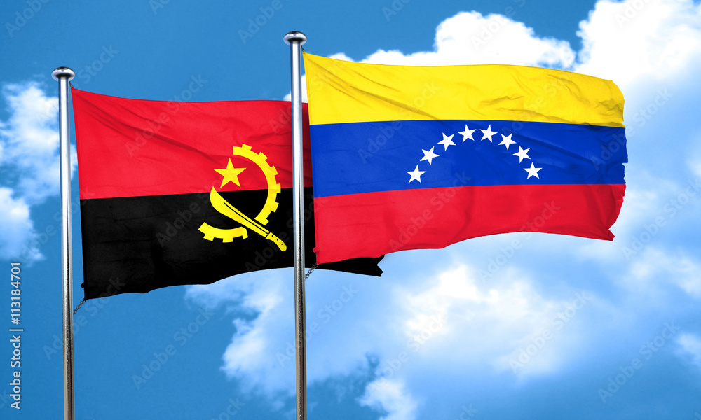 Fototapeta premium Angola flag with Venezuela flag, 3D rendering