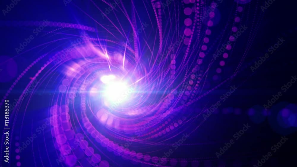 Blue motion background with purple spiral beams, loop