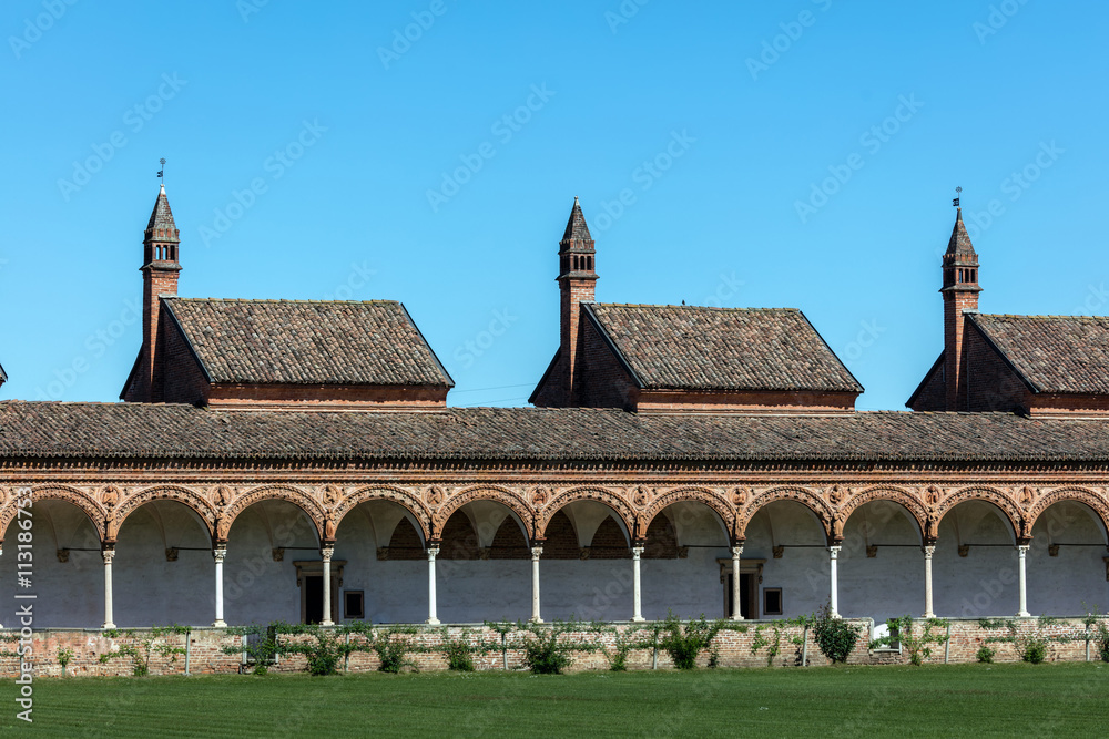 Grand Cloister of the Certosa di Pavia monastery, Italy