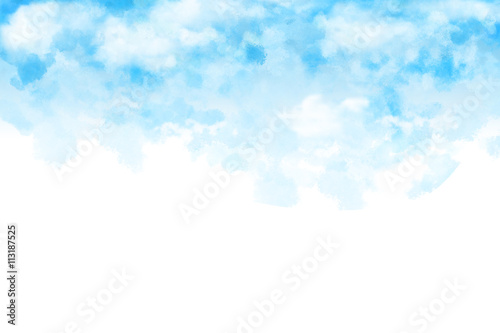 Obraz na płótnie Grafika cyfrowa w stylu Art akwarela: Biała chmura i niebieskie niebo list Poczta kolor papieru tekstury tła wydruku. Realistyczne postać fantastyczna kreskówka, tło, tapeta, historia, projekt karty