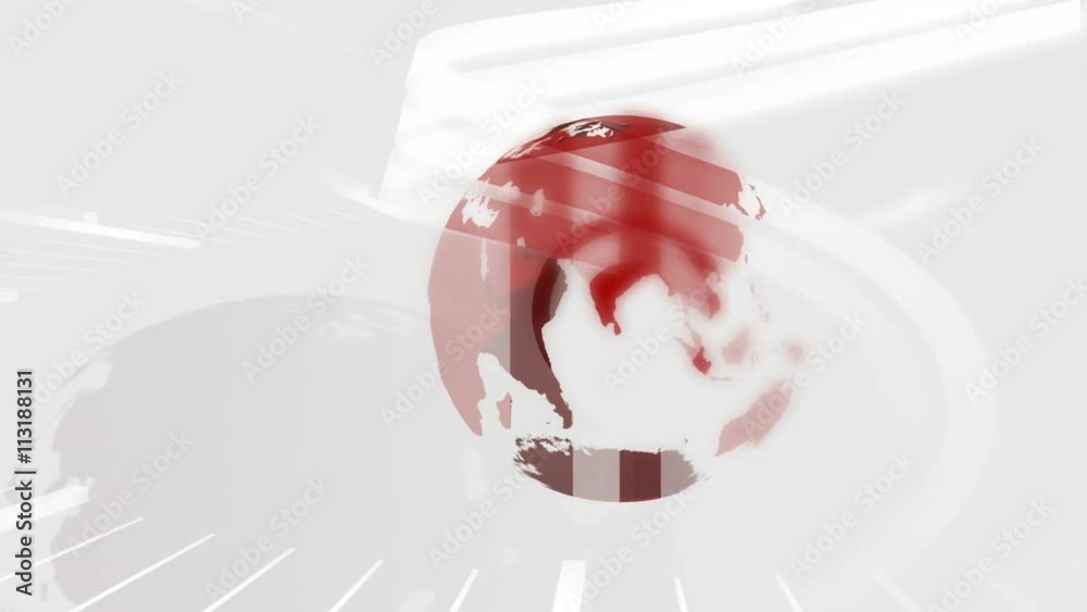 Animated globe rotating, red and white news intro