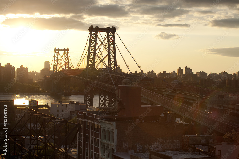 View of Williamsburg Bridge at sunset View of Williamsburg Bridge at sunset