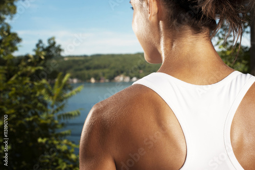 Close up of woman's shoulder and neck